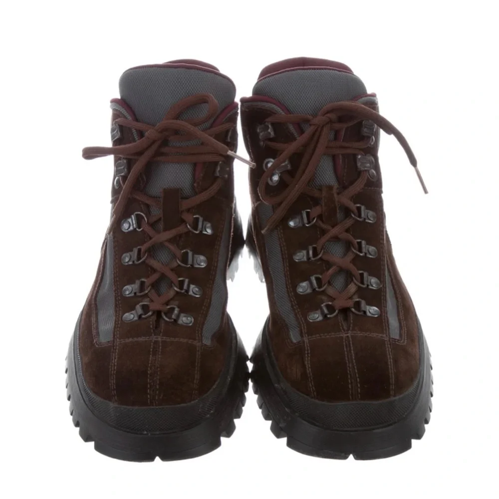 PRADA Suede & Nylon Lace Up Hiking Boots Brown EU 38 1/2 US Size 8 New - Picture 5 of 14